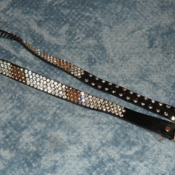 Black Leather Silver/Gold Bling Western Belt main image 5